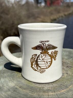Semper Fi Coffee Mug Ceramic with Gold USMC Emblem Cream